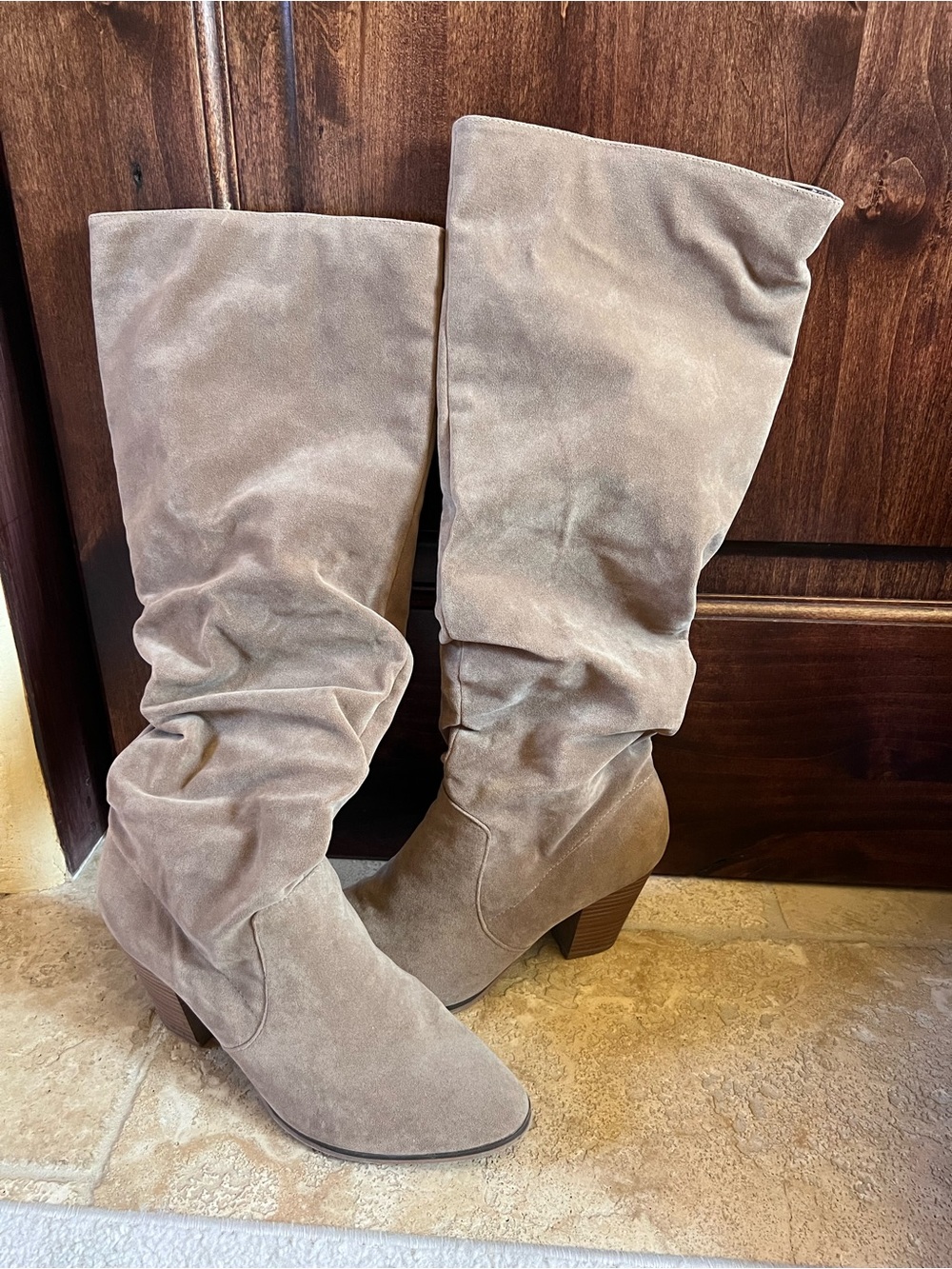 Women's Taupe Suede Slouch Knee-High Boots